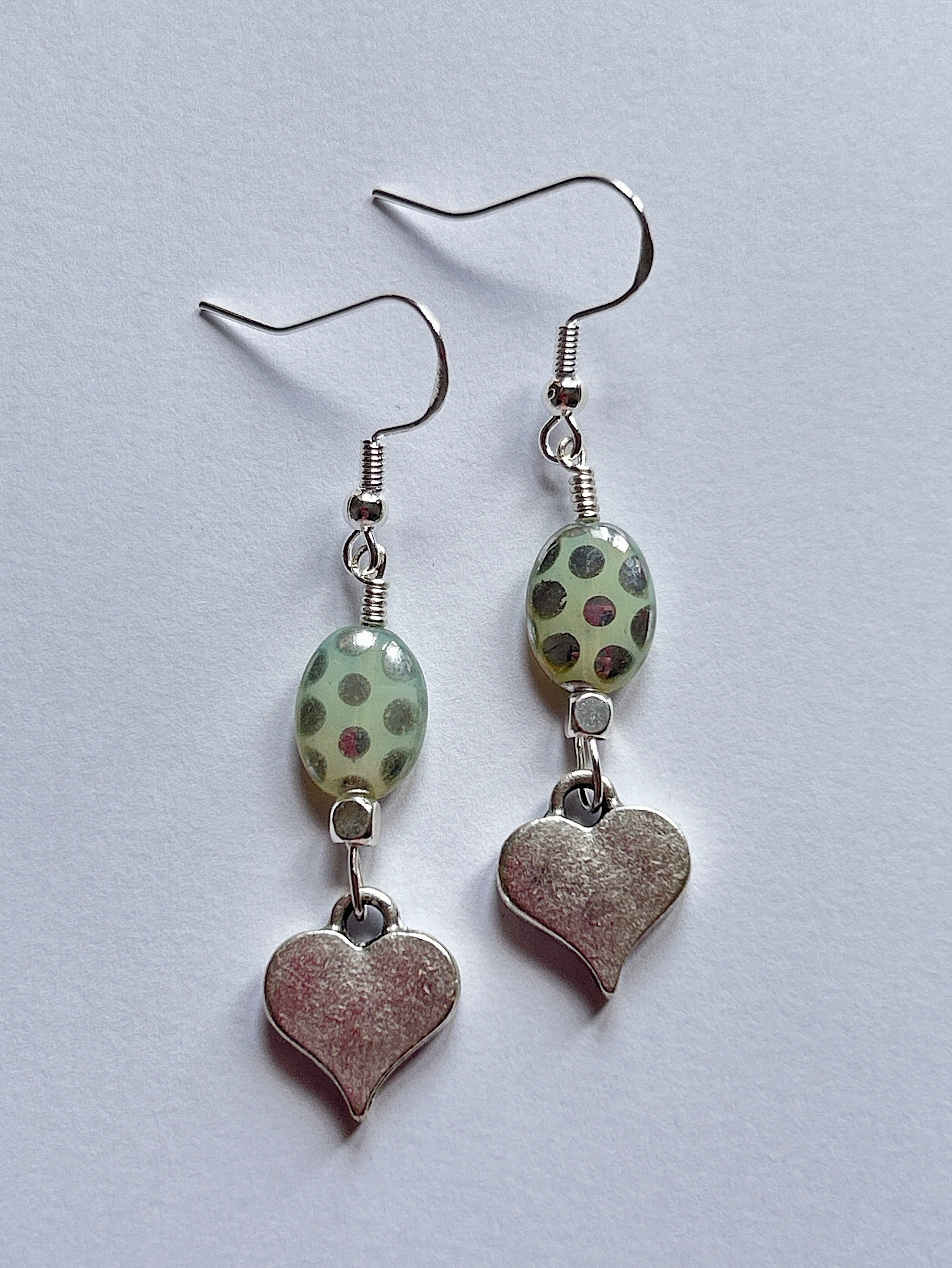 Mint Polka Heart Earrings