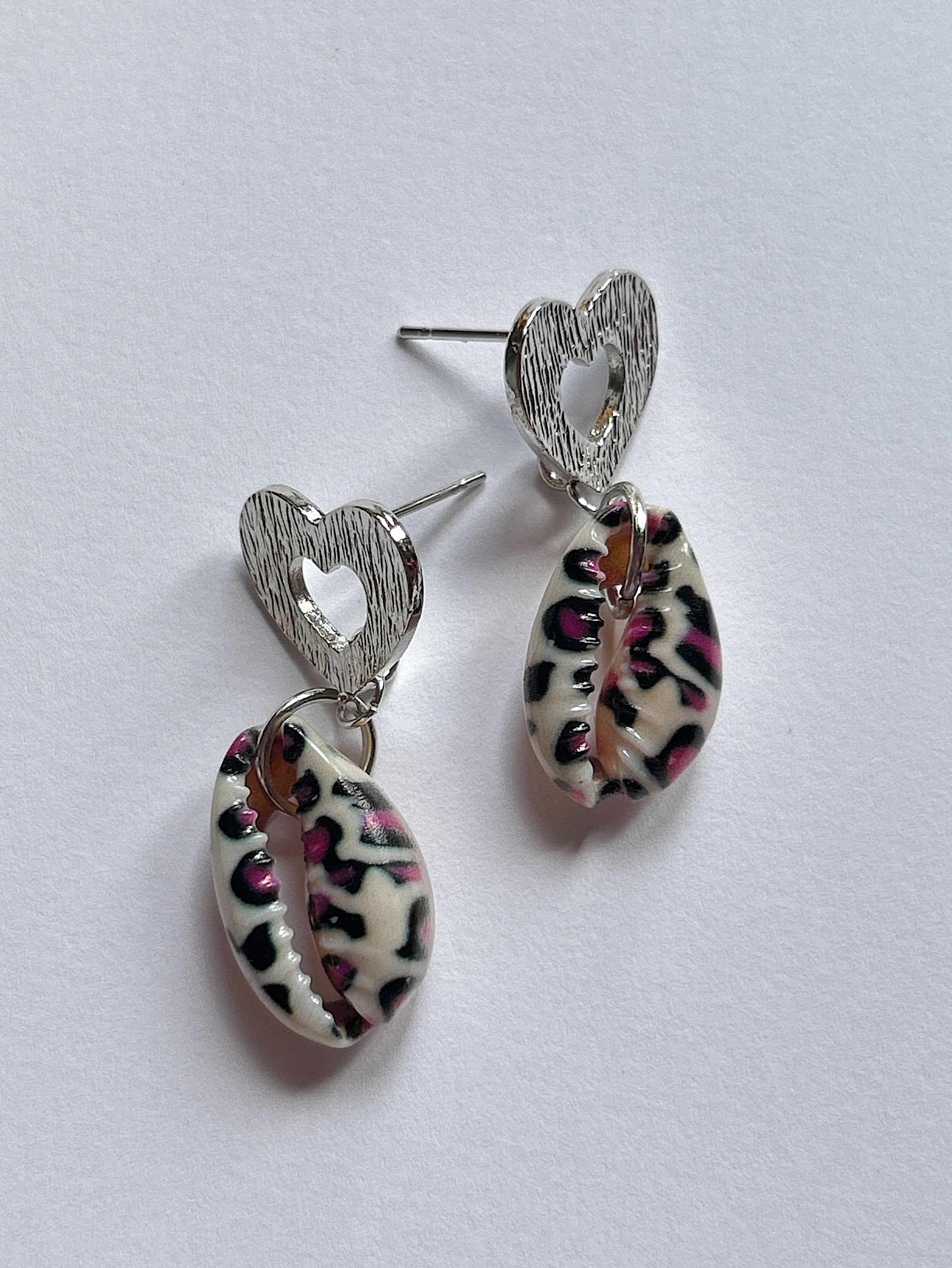 Leopard Shell Heart Studs