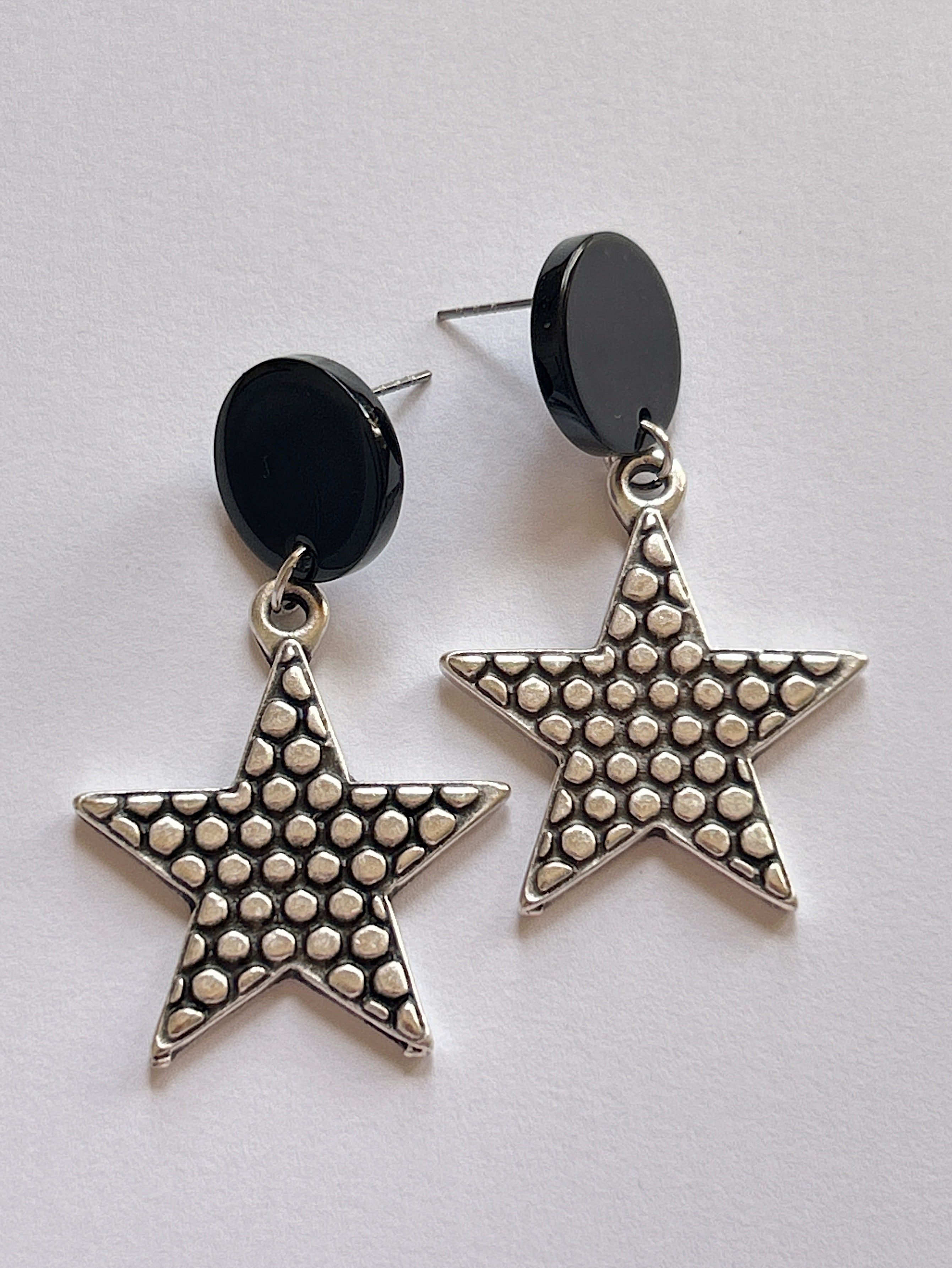 Black Polka Star Studs