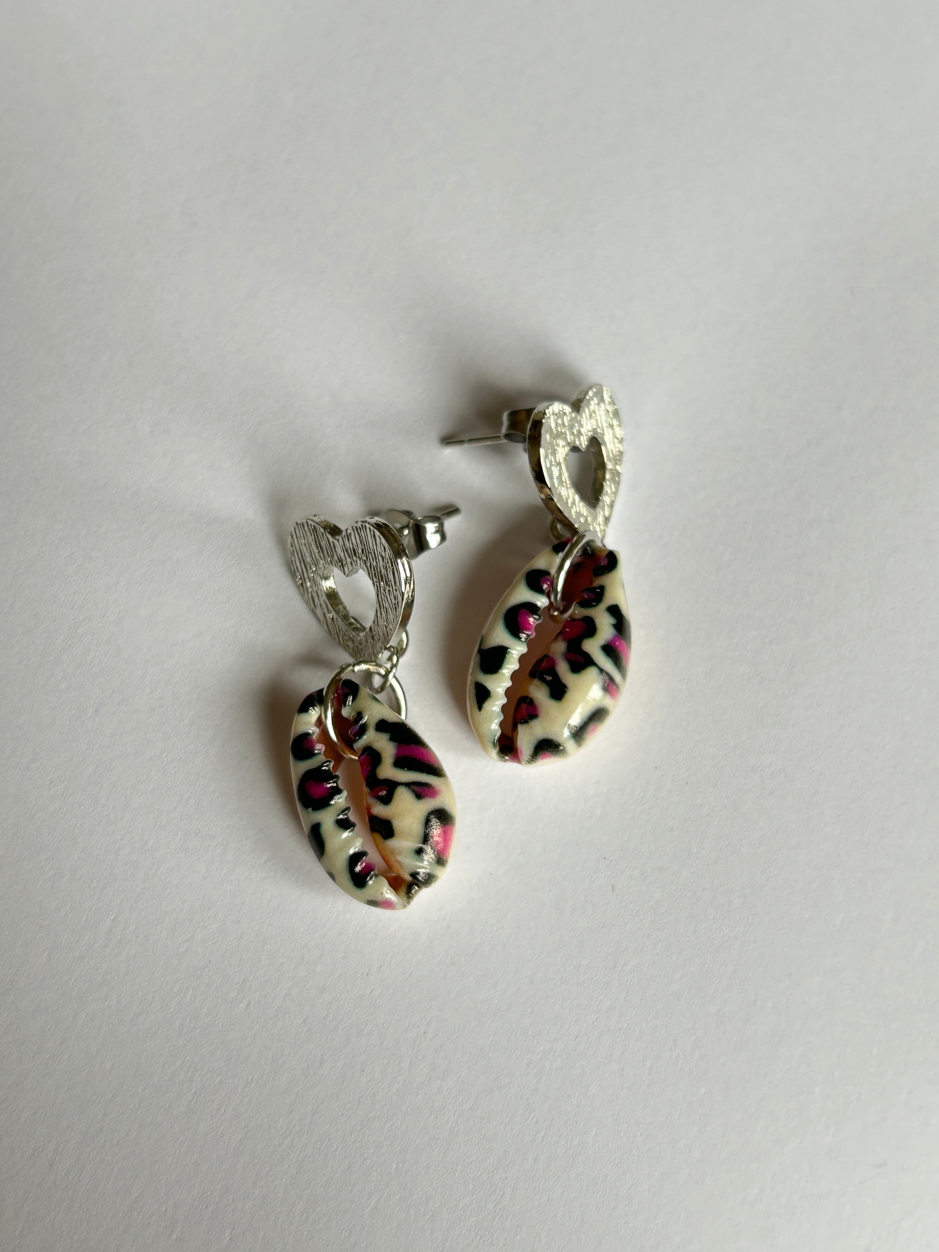 Leopard Shell Heart Studs